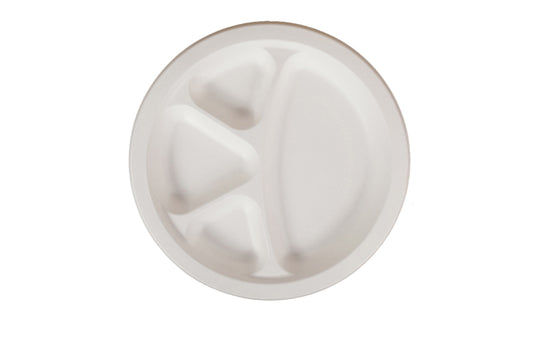 Freshee Bagasse Plates Disposable 4 Compartment Round Plate 11inch Pack of 10