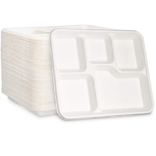 Freshee 5 Compartment Bagasse Plates, Pack of 10 Disposable Plate