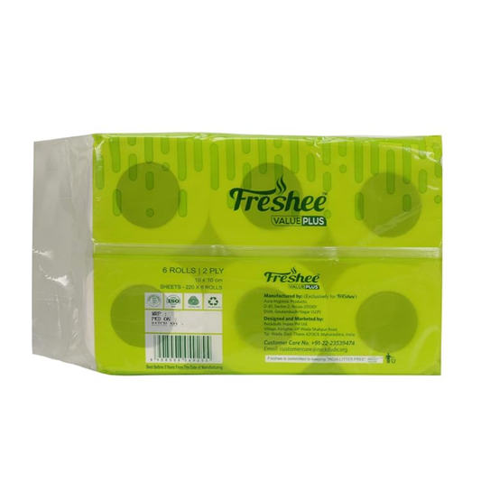 Freshee 6in1  Value Plus Toilet Tissue Roll – 2-Ply, 120 Sheets, Septic-Safe & Biodegradable (100% Virgin Fiber)