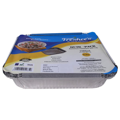 Freshee 5pcs 1580ml Disposable Aluminium Foil Containers with Lid