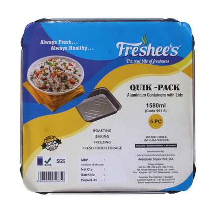 Freshee 5pcs 1580ml Disposable Aluminium Foil Containers with Lid