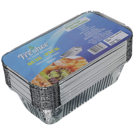 Freshee 25pcs 660ml Disposable Aluminium Foil Containers with Lid