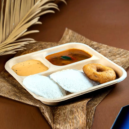 Freshee 3 Compartment Square Bagasses Plates, Pack of 10, Compostable Cutlery