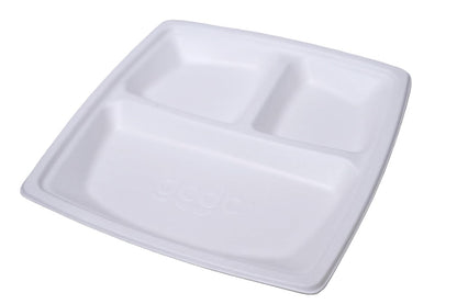 Freshee 3 Compartment Square Bagasses Plates, Pack of 10, Compostable Cutlery