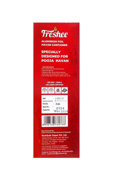 Freshee Aluminium Foil Havan Container for Pooja, 2pcs Yagya Rituals