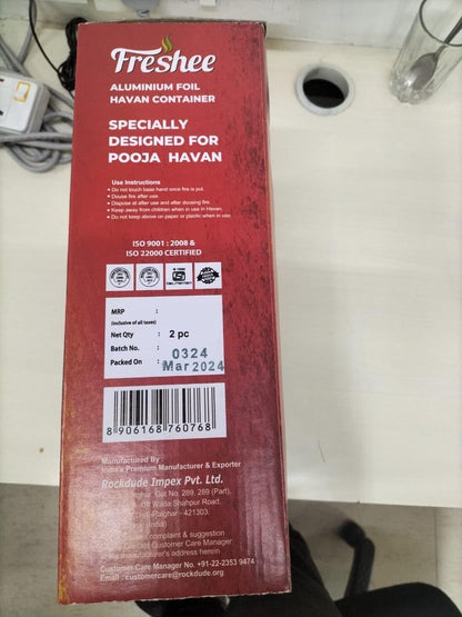 Freshee Aluminium Foil Havan Container for Pooja, 2pcs Yagya Rituals