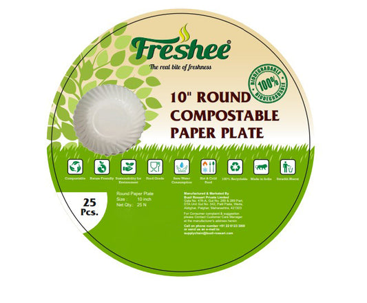 Freshee Paper Plates 25pcs, 10inch Round Disposable Everyday Paper Plates