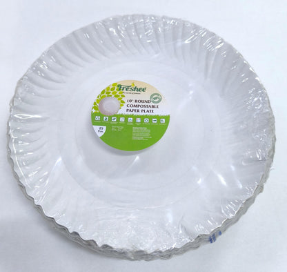 Freshee Paper Plates 25pcs, 10inch Round Disposable Everyday Paper Plates