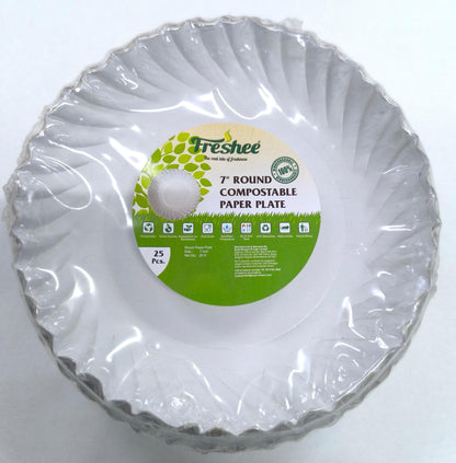 Freshee Paper Plates 25pcs, 7inch Round Disposable Small Paper Plates