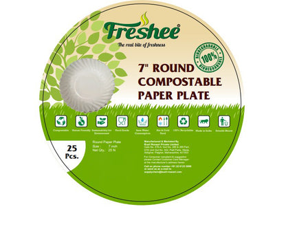 Freshee Paper Plates 25pcs, 7inch Round Disposable Small Paper Plates