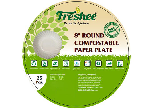 Freshee Paper Plates 25pcs, 8inch Round Disposable Paper Plates