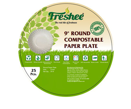 Freshee Paper Plates 25pcs, 9inch Round Disposable Everyday Paper Plates
