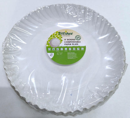 Freshee Paper Plates 25pcs, 9inch Round Disposable Everyday Paper Plates