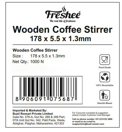 Freshee Wooden Coffee Stirrers – 1.3mm Natural Birch Wood, Wrapped (Pack of 1000)