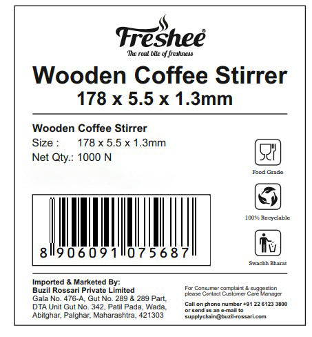 Freshee Wooden Coffee Stirrers – 1.3mm Natural Birch Wood, Wrapped (Pack of 1000)