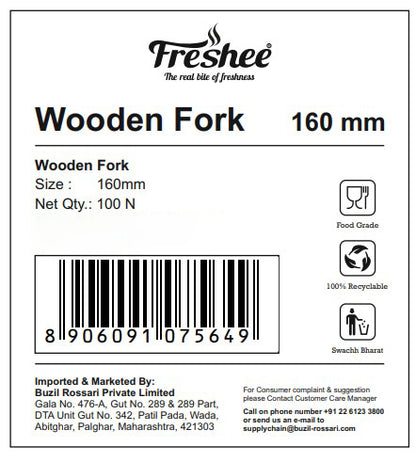 Freshee Wooden Fork, Pack of 100 Disposable Forks, 160 mm Birchwood Eco Friendly
