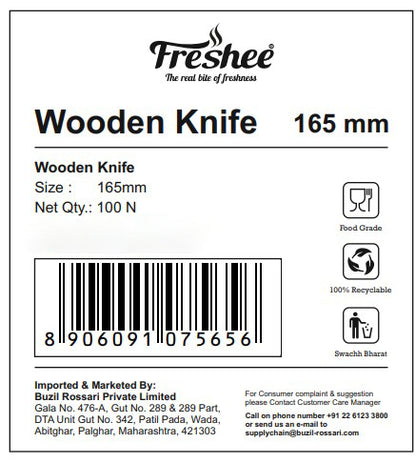 Freshee Wooden Knife, Pack of 100 Disposable 165 mm Large Meal Knife, Eco Friendly