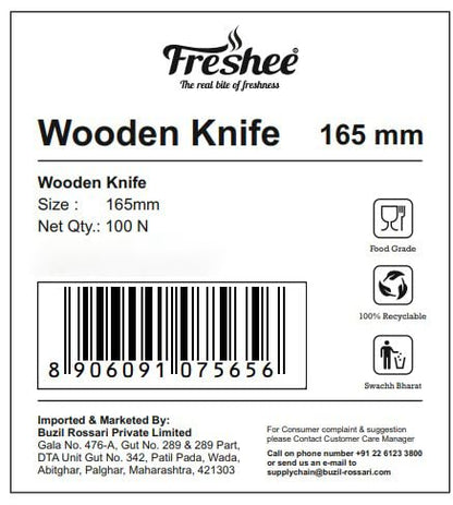 Freshee Wooden Knife, Pack of 30 Disposable 165 mm