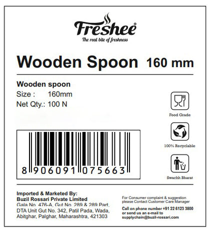 Freshee Wooden Spoon, Pack of 100 Disposable 160 mm