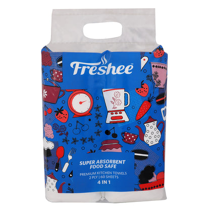 Freshee 4 in 1 Premium Kitchen Towels – 2-Ply, Super Absorbent & Food Safe (Natural Fiber)