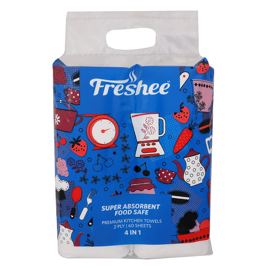 Freshee 4 in 1 Premium Kitchen Towels – 2-Ply, Super Absorbent & Food Safe (Natural Fiber)