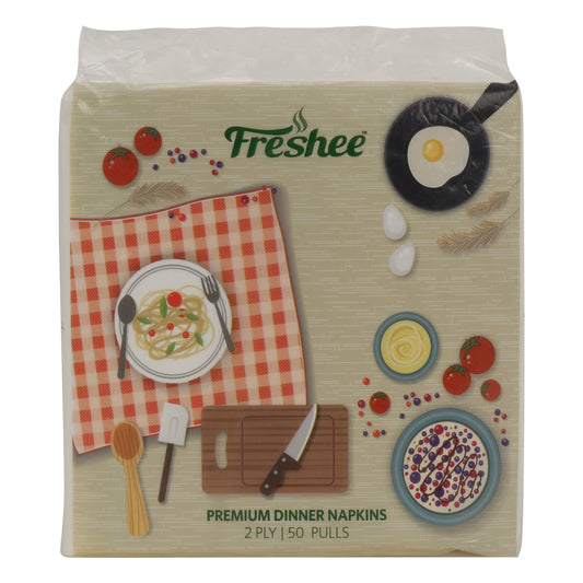 Freshee 50 Pulls 2 Ply Dinner Napkin Tissue Paper, Bacteria Resistant