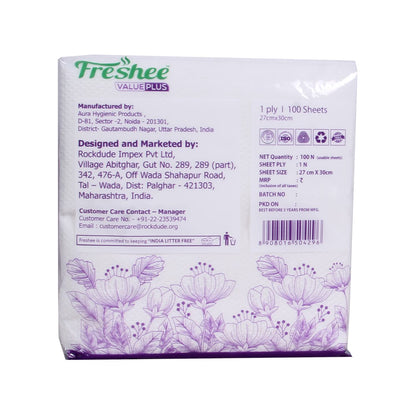 Freshee Facial Tissues 100 sheets 1 Ply SMARTO Tissue Napkins 27cm X 30cm Pack of 1