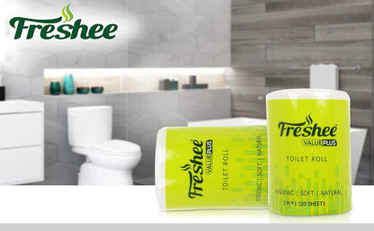 Freshee Value Plus Toilet Tissue Roll 50gm  – 2-Ply, 120 Sheets, Soft & Hygienic (100% Virgin Fiber