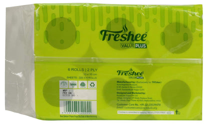 Freshee 6in1  Value Plus Toilet Tissue Roll – 2-Ply, 120 Sheets, Septic-Safe & Biodegradable (100% Virgin Fiber)