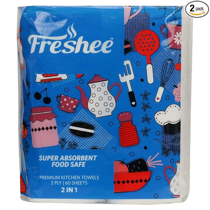 Freshee 4 in 1 Premium Kitchen Towels – 2-Ply, Super Absorbent & Food Safe (Natural Fiber)