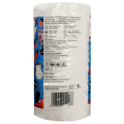 Freshee 60 Sheet Kitchen Towel Tissue Paper, Bacteria Resistant, Water Dissolvable
