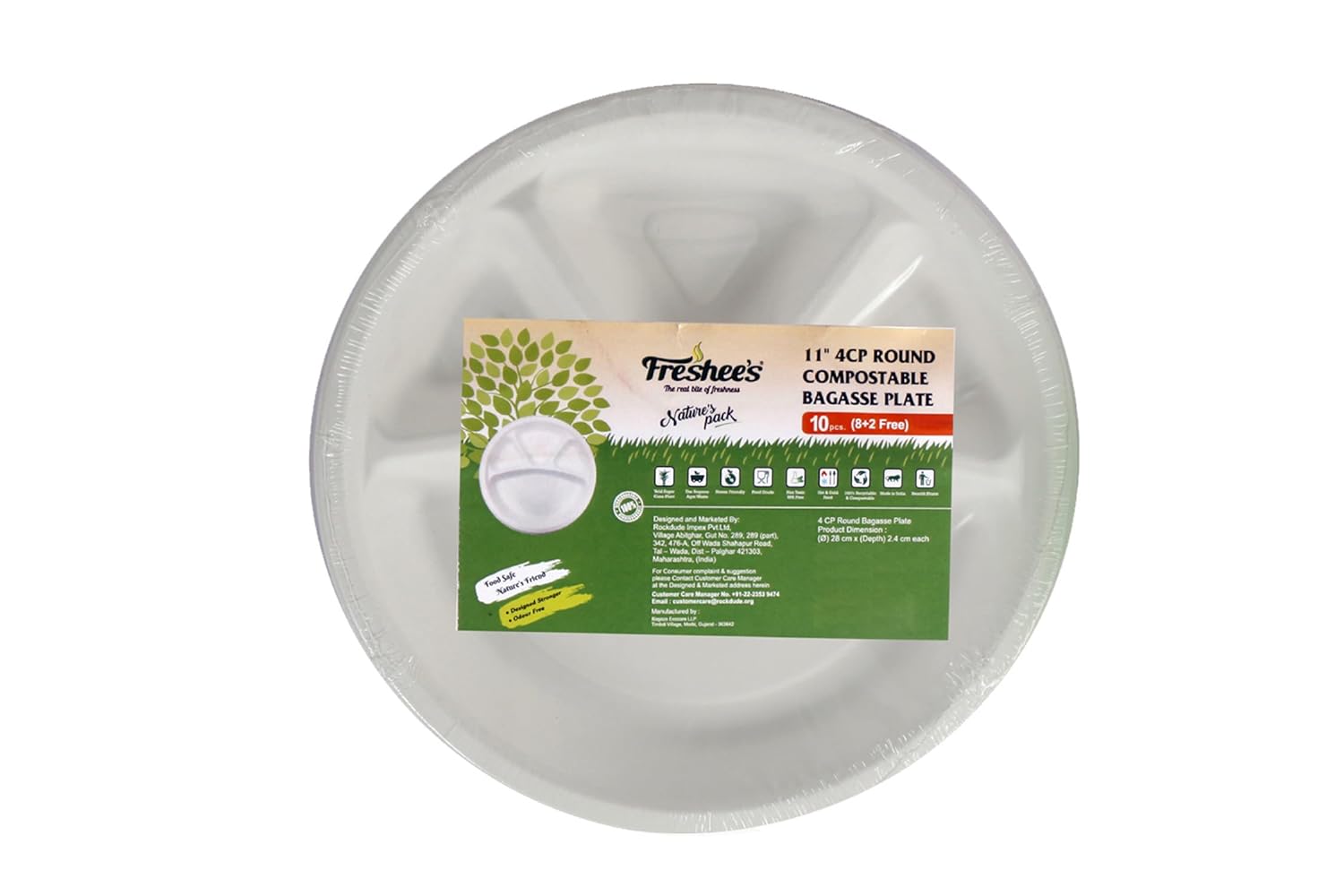 Freshee 4CP Round Compostable Bagasse plate(2)