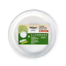Freshee 9round Compostable Bagasse Plate