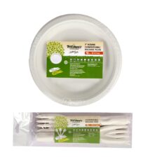Freshee 7 Round Compostable Bagasse Plate with fork