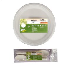 Freshee Bagasse Disposable 10 Inch Round Plates With Spoon Pack Of 10